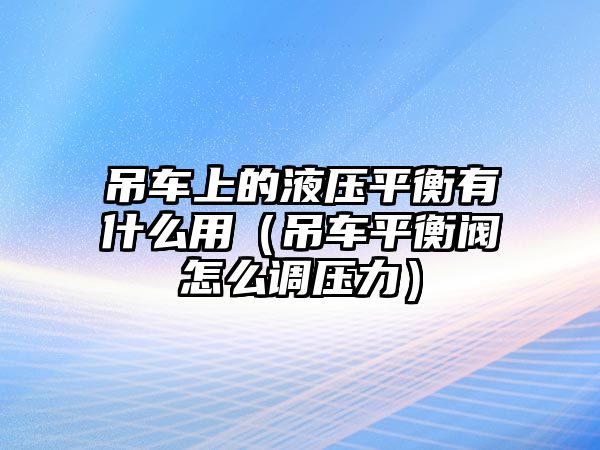 吊車(chē)上的液壓平衡有什么用（吊車(chē)平衡閥怎么調(diào)壓力）