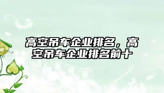 高空吊車企業(yè)排名，高空吊車企業(yè)排名前十