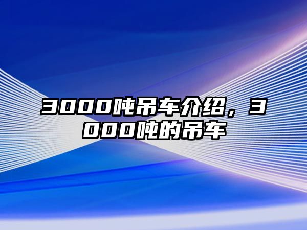 3000噸吊車介紹，3000噸的吊車