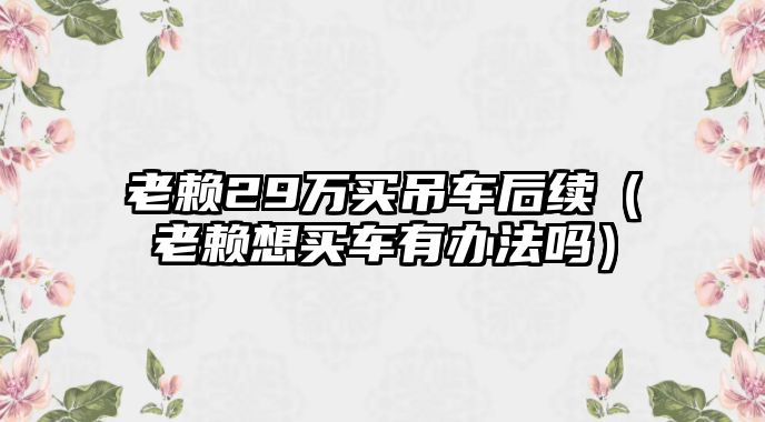 老賴29萬買吊車后續(xù)（老賴想買車有辦法嗎）