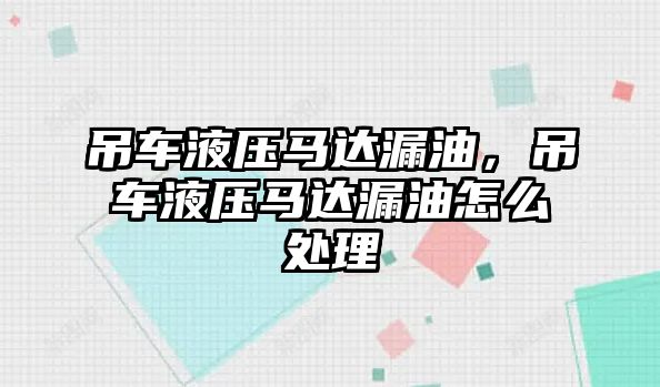 吊車液壓馬達漏油，吊車液壓馬達漏油怎么處理