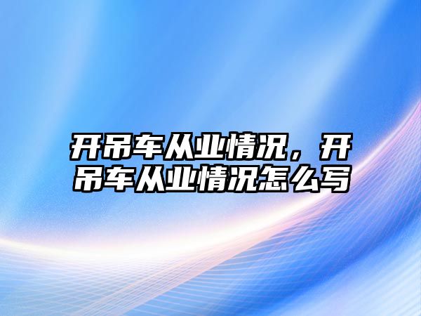 開吊車從業(yè)情況，開吊車從業(yè)情況怎么寫